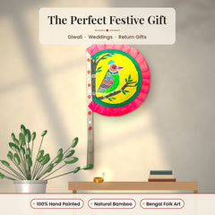 Craftooba Hand Painted Bengali Haat Pakha – Decorative Bamboo Hand Fan. Folk Art, 8.5 Inch – for Wedding, Puja & Wall Decor