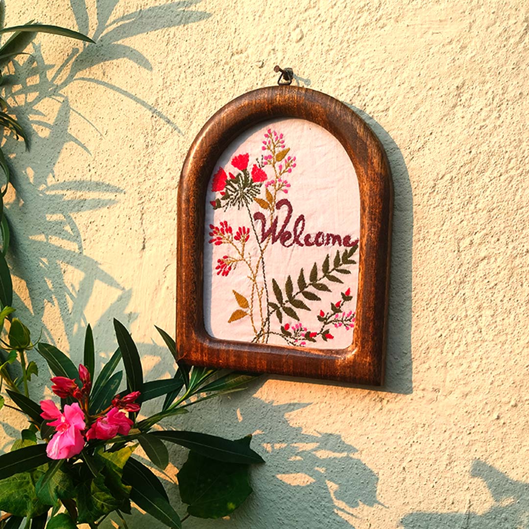Craftooba Hand Crafted Embroidered Artwork | Crafted by Rural Bengal Women | Wooden U-Frame for Wall & Shelf Décor