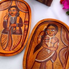 Craftooba Handcrafted Set of 2 Wooden Trays with Kalighat Patachitra – Babu & Bibi Design | Trays | Wooden Tray | Handpainted Trays | Decorative Trays | Serving Tray | Table Top | Decor |