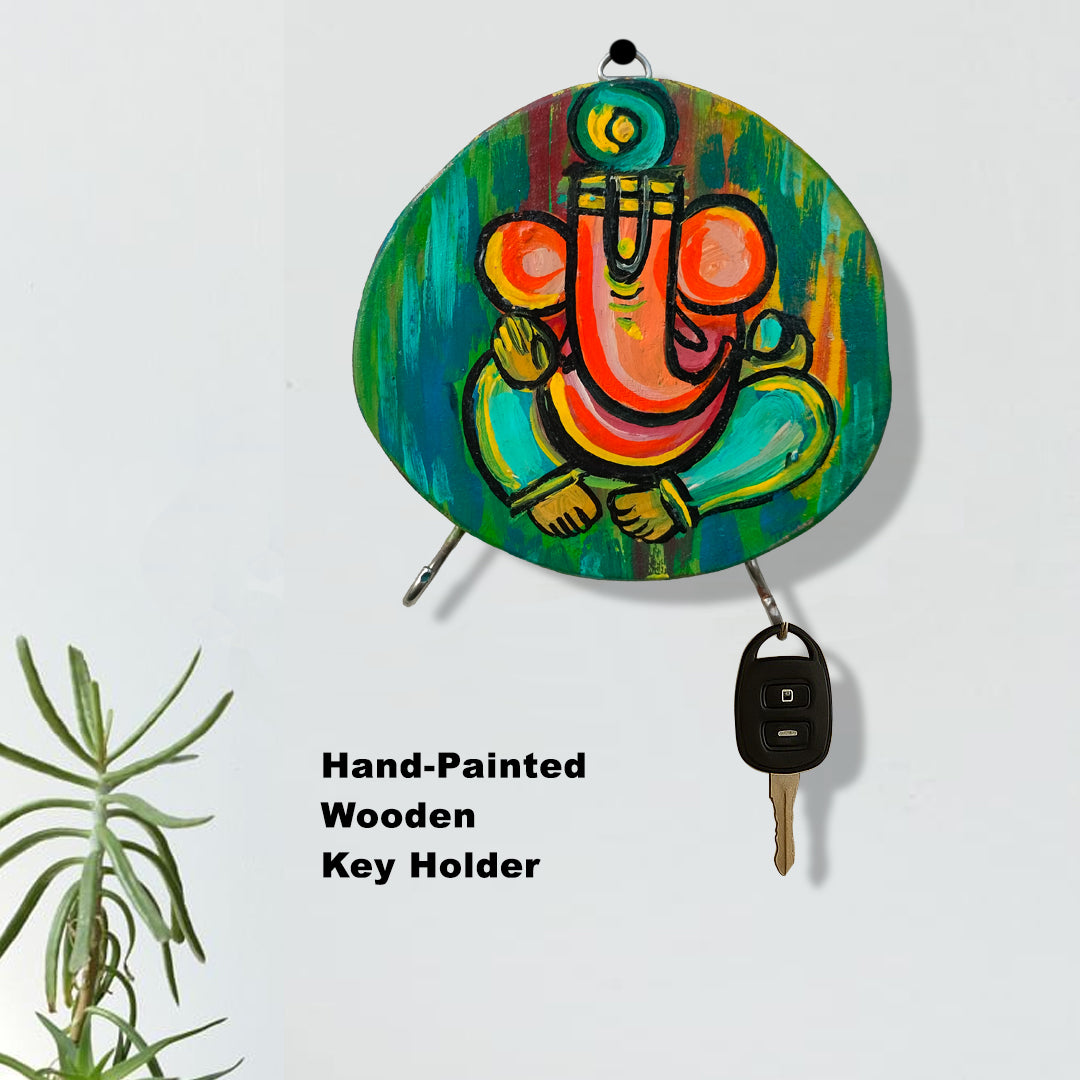 Product image Craftooba Spiritual Handcrafted Wooden Wall Mounted Hooks | Home &Office Decor | Handpainted Key Holder | Mask Holder | Decorative Wooden Key Holder Ganesha