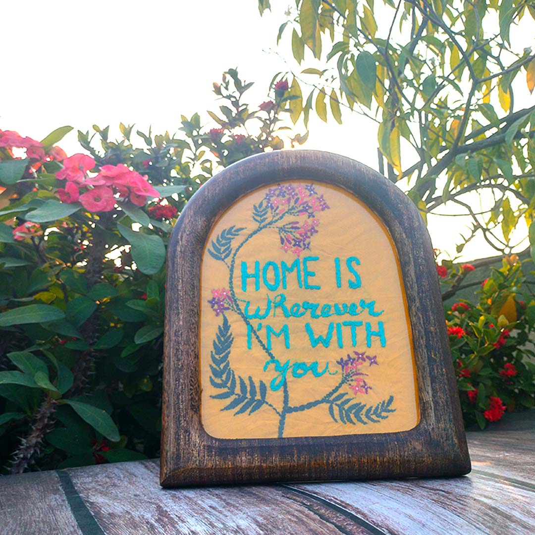 Craftooba Hand Crafted Embroidered Artwork | Crafted by Rural Bengal Women | Wooden U-Frame for Wall & Shelf Décor