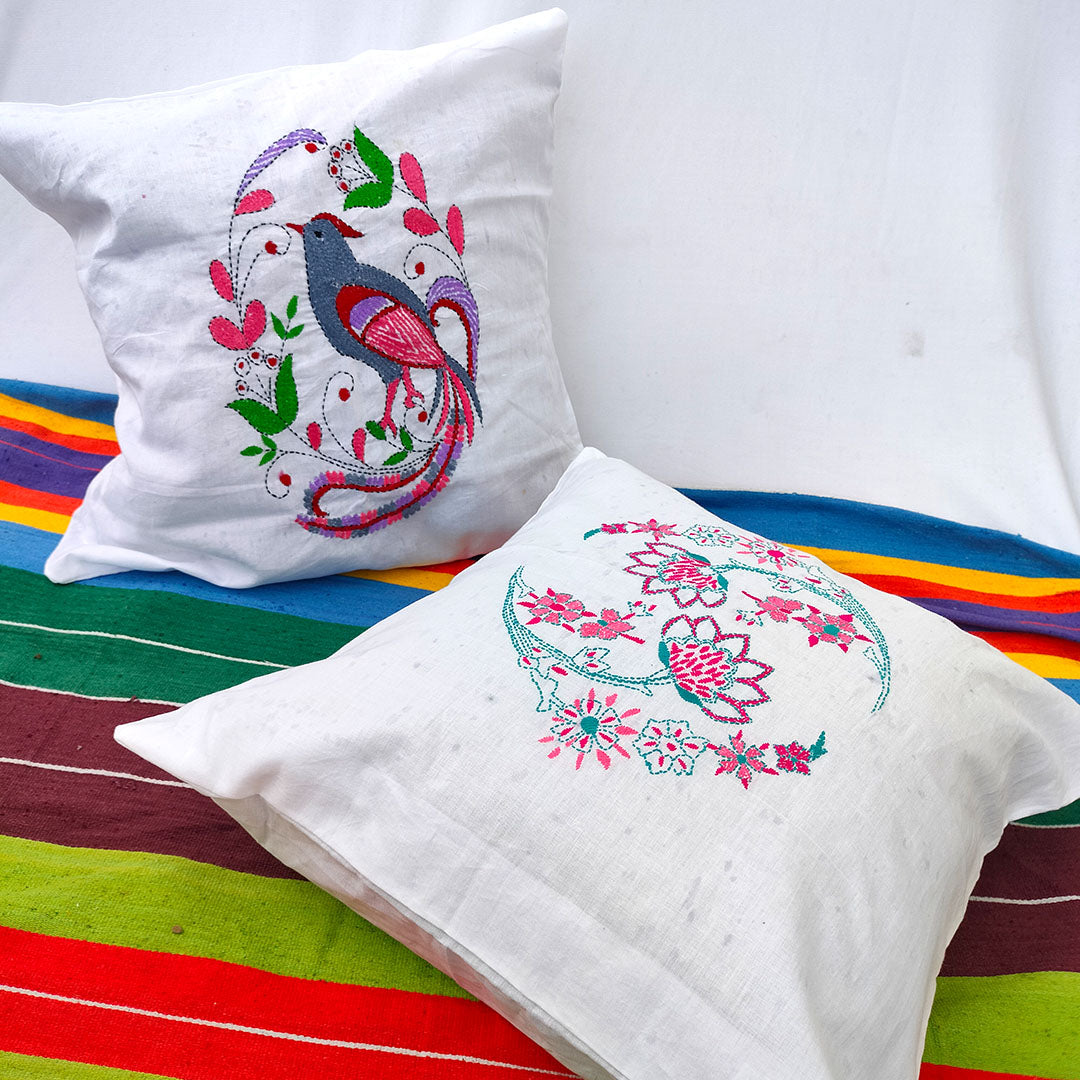 Kantha Hand Embroidered Cushion Covers – 100% Cotton | Set of 2 | Craftooba