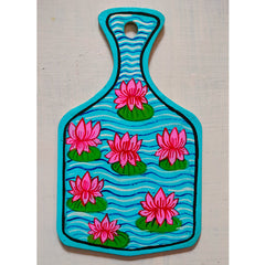 Craftooba Hand-Painted Nature & Urban Cityscape Mini Chopping Board Fridge Magnets – Lotus Pond & Kolkata Street Art Accents