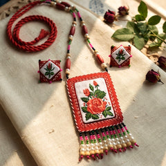 Craftooba Phool Sutra — Gulabo | Hand-Embroidered Rose Necklace & Star Set