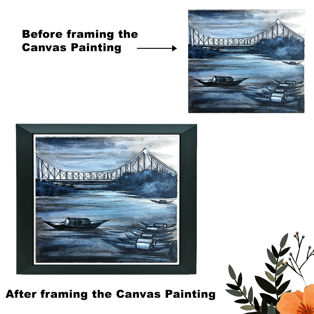 Craftooba Unframed Original Canvas Paintings Howrah Bridge| Paintings | Handpainting | Canvas painting | Unframed | Original Painting |