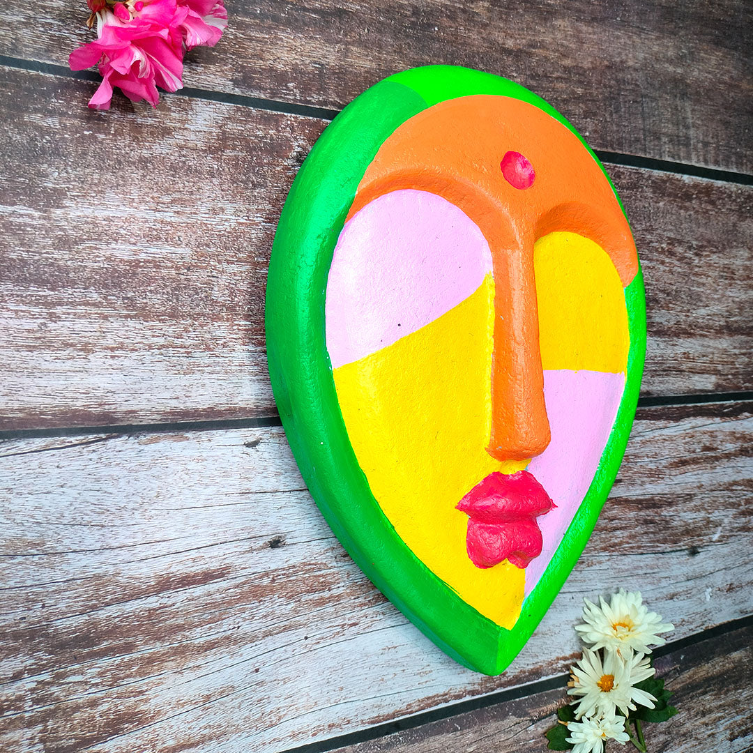 Vibrant Hand-Painted Papier-Mâché Wall Mask – Abstract Face Design