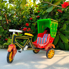 Craftooba Handpainted Wooden Transport Table Decor | Vibrant Indian Vintage Auto Rickshaw, Cycle Rickshaw, Scooter & Truck Miniatures | Traditional Showpiece for Home, Living Room & Office Desk Decor