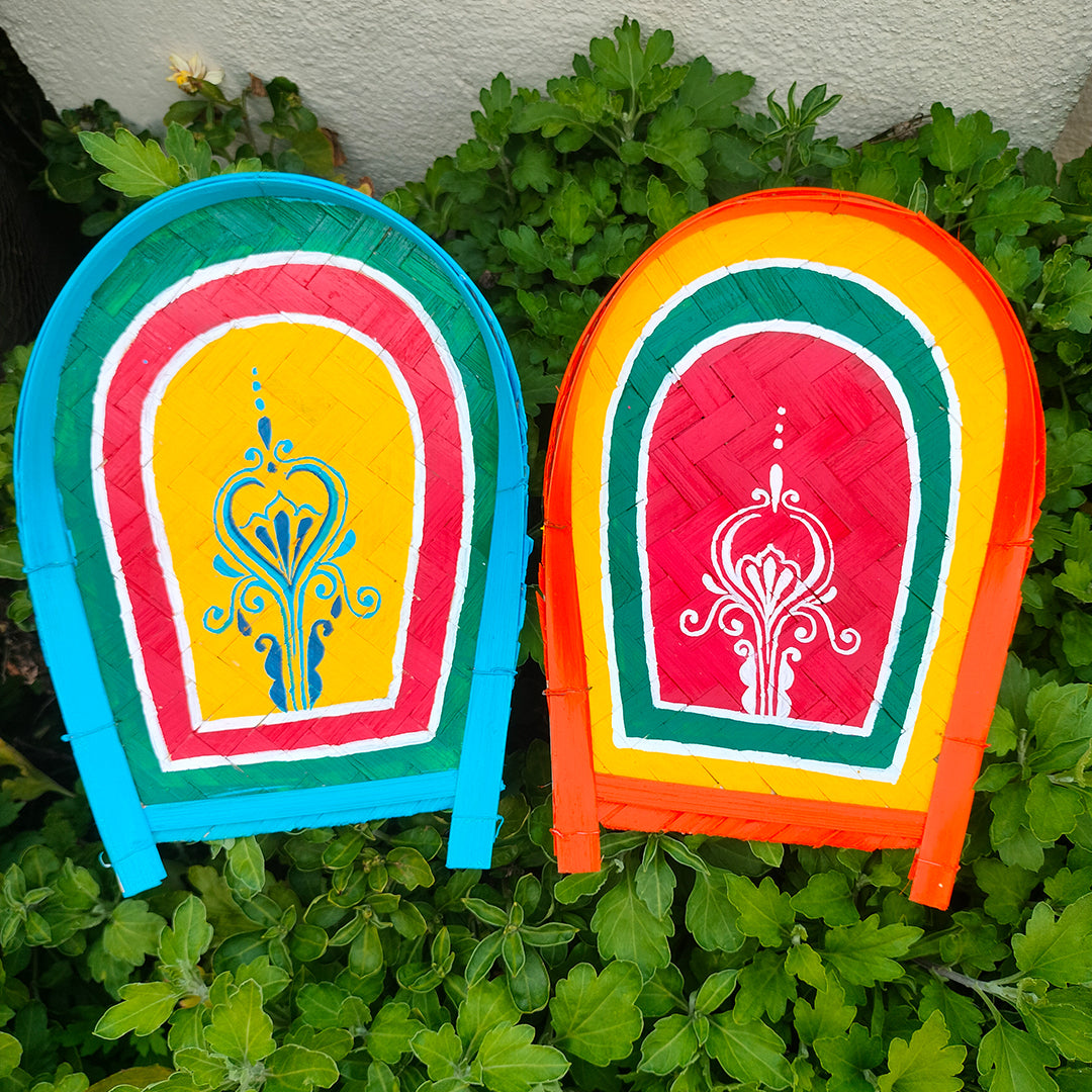 Handpainted and Handcrafted Decorative Folk Art Bamboo Tray Wall Decor Combo (kulo) or Winnowing Clatter/Basket for Home Decor & Festival