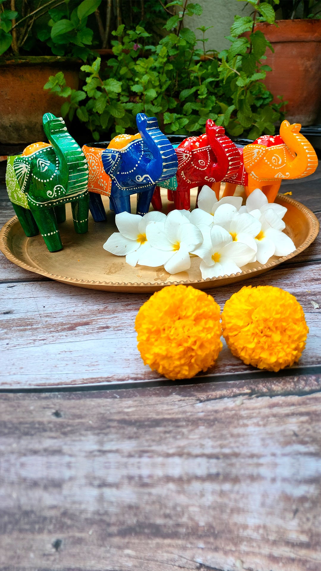 Craftooba Wooden Elephant T-Light Candle Holders  SET OF 4– Handcrafted Elegance for Festive Glow