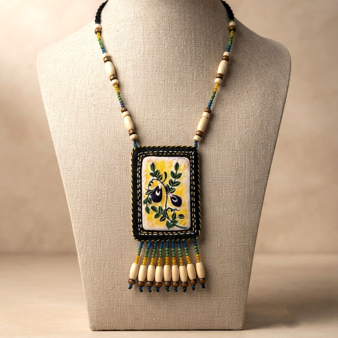 Craftooba Aparajita — Hand Embroidered Statement Necklace with Matching Studs