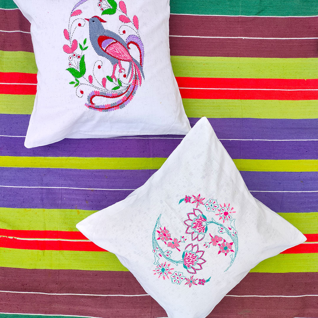 Kantha Hand Embroidered Cushion Covers – 100% Cotton | Set of 2 | Craftooba