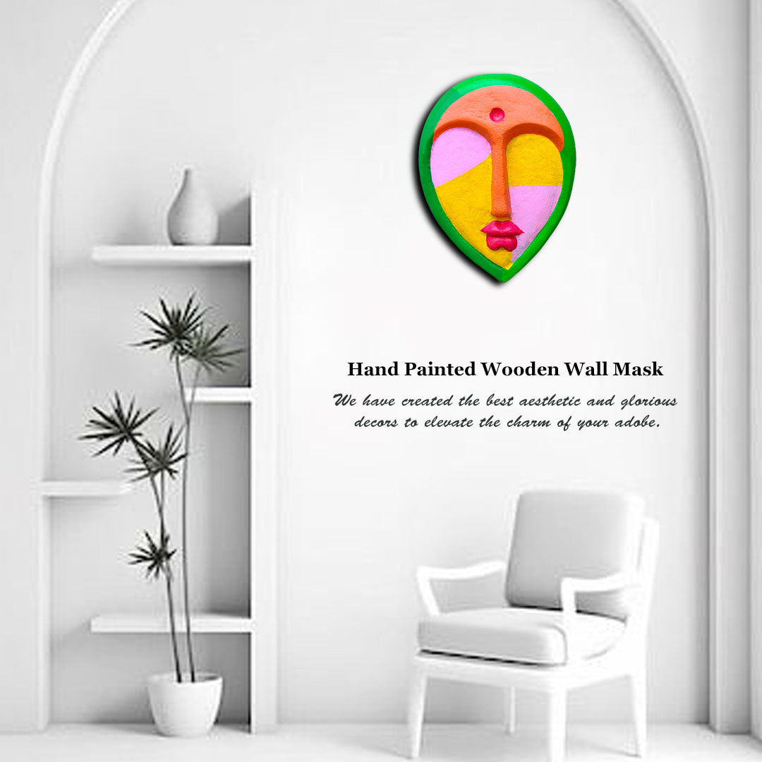 Vibrant Hand-Painted Papier-Mâché Wall Mask – Abstract Face Design