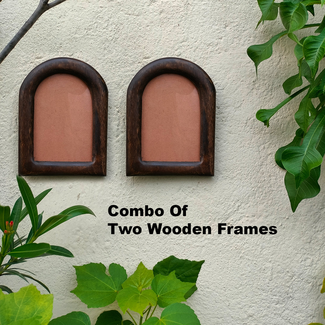 Craftooba Handcrafted Wooden Set of 2 U Shaped Photo Frames | Dual Display – Wall Hanging & Table Top | Rustic Home Decor & Gifting for Birthday, Anniversary, Housewarming |