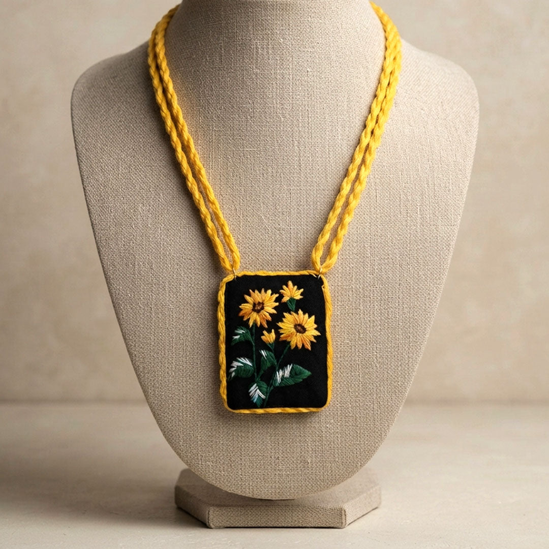 Craftooba Phool Sutra — Surajmukhi | Hand-Embroidered Sunflower Necklace & Star Set