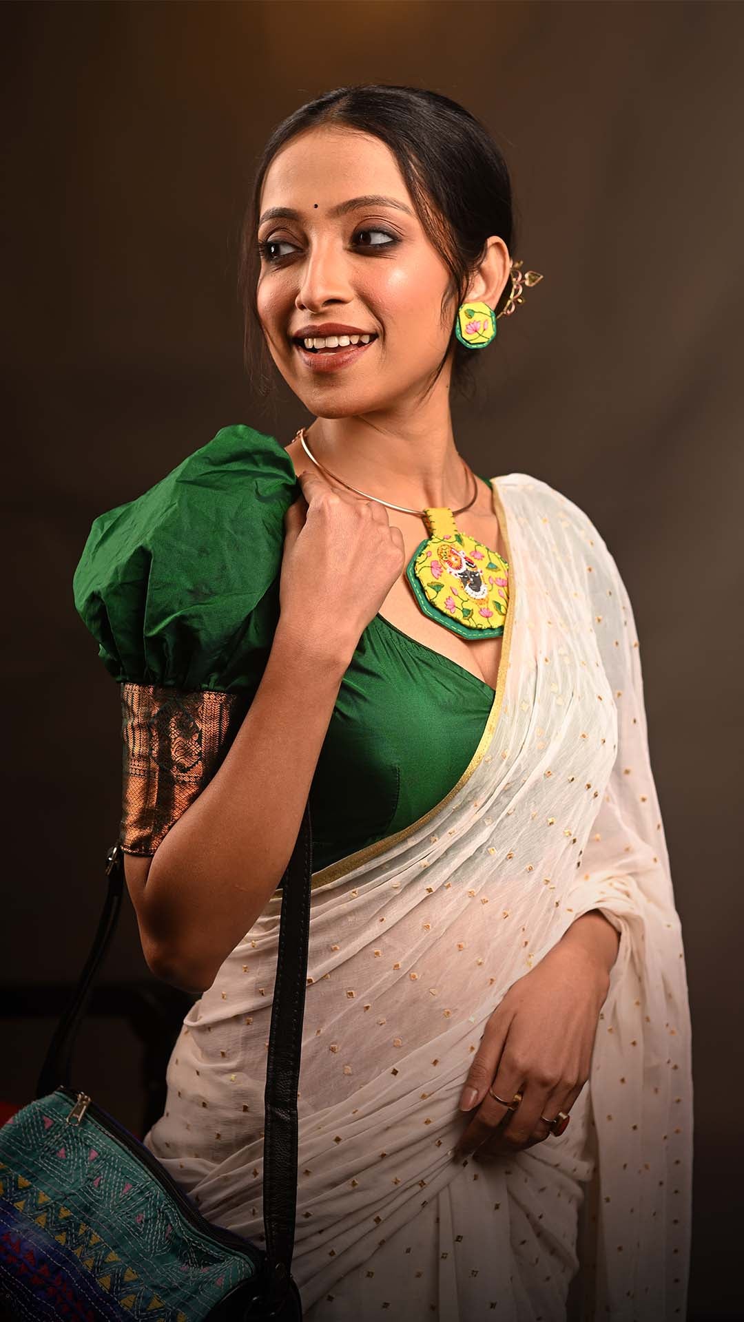 Pichwai Prerna – Hand Painted Shrinathji Necklace with Copper Hasuli | Artisan Hand Embroidered Pichwai Jewellery Set