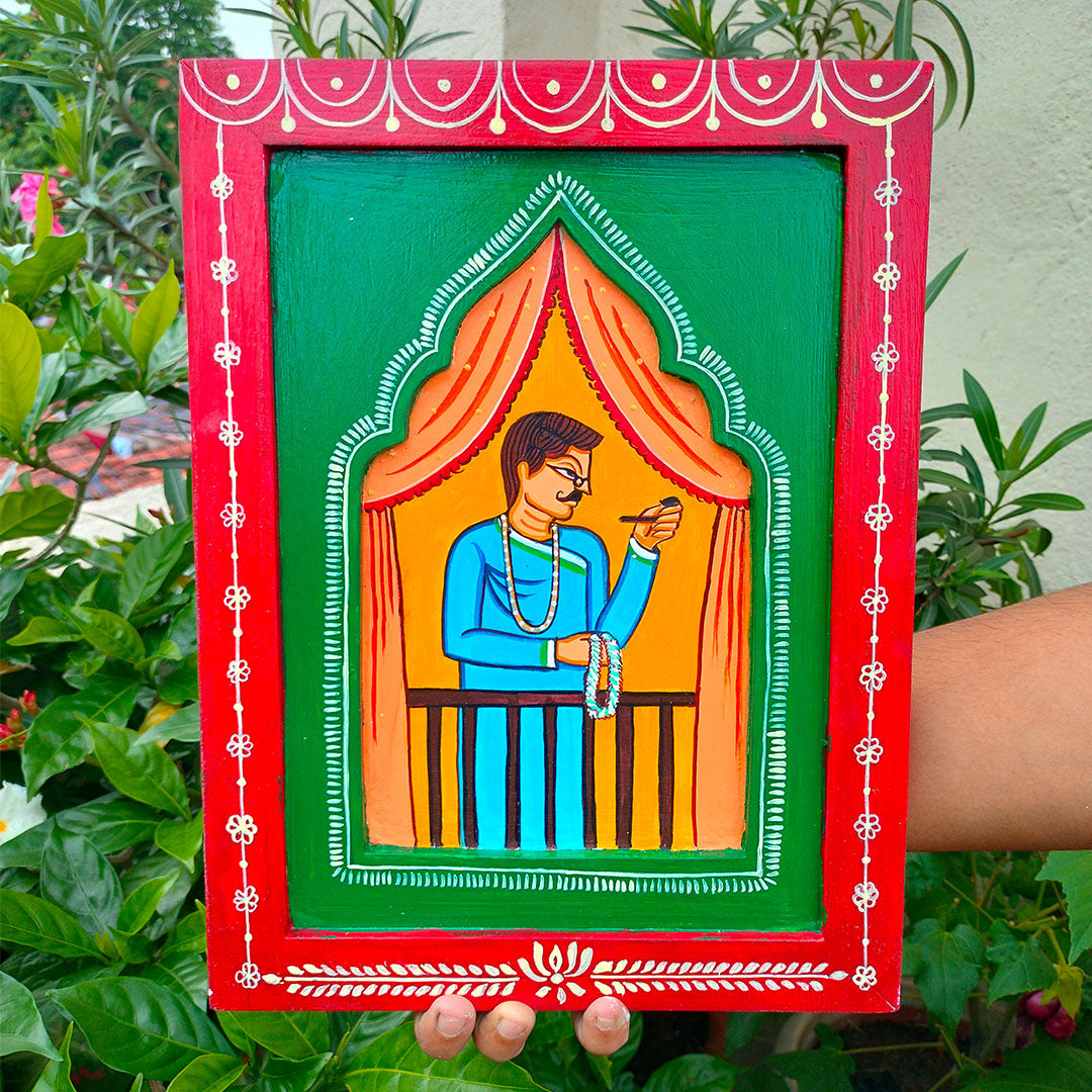 Handmade Traditional Babu Bibi In Balcony Jharokha Painting Set | Folk Art Wall Decor