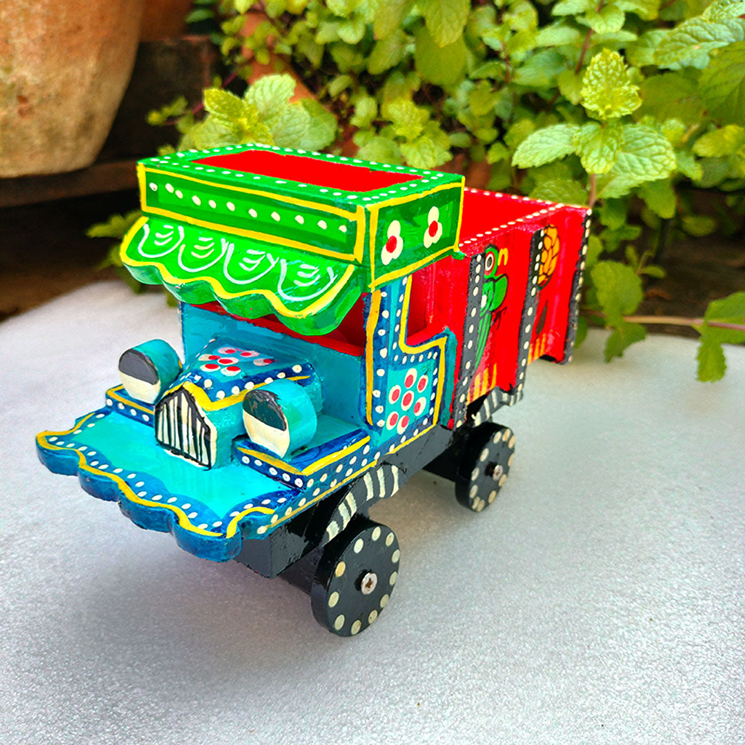 Craftooba Handpainted Wooden Transport Table Decor | Vibrant Indian Vintage Auto Rickshaw, Cycle Rickshaw, Scooter & Truck Miniatures | Traditional Showpiece for Home, Living Room & Office Desk Decor