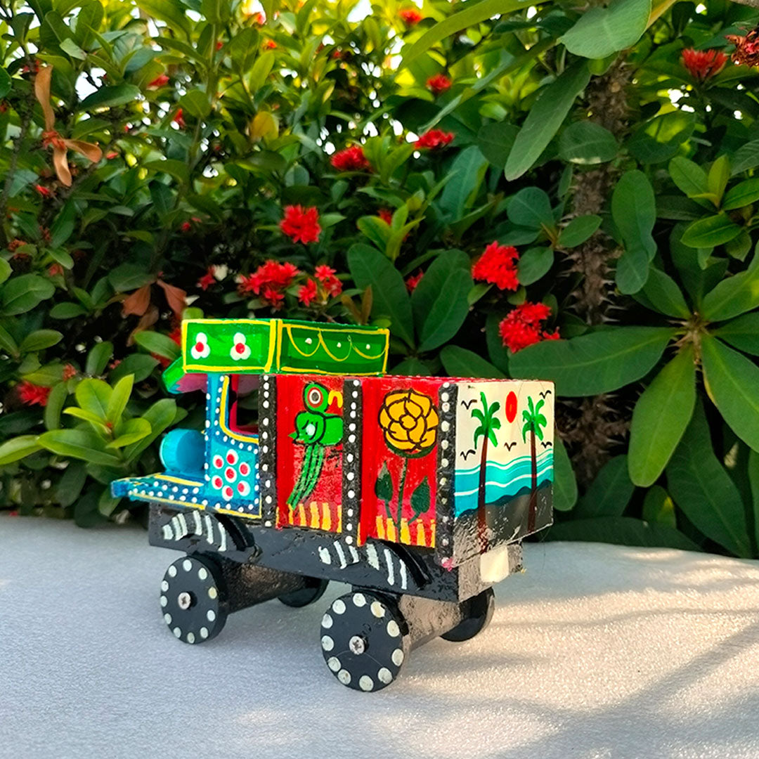 Craftooba Handpainted Wooden Transport Table Decor | Vibrant Indian Vintage Auto Rickshaw, Cycle Rickshaw, Scooter & Truck Miniatures | Traditional Showpiece for Home, Living Room & Office Desk Decor