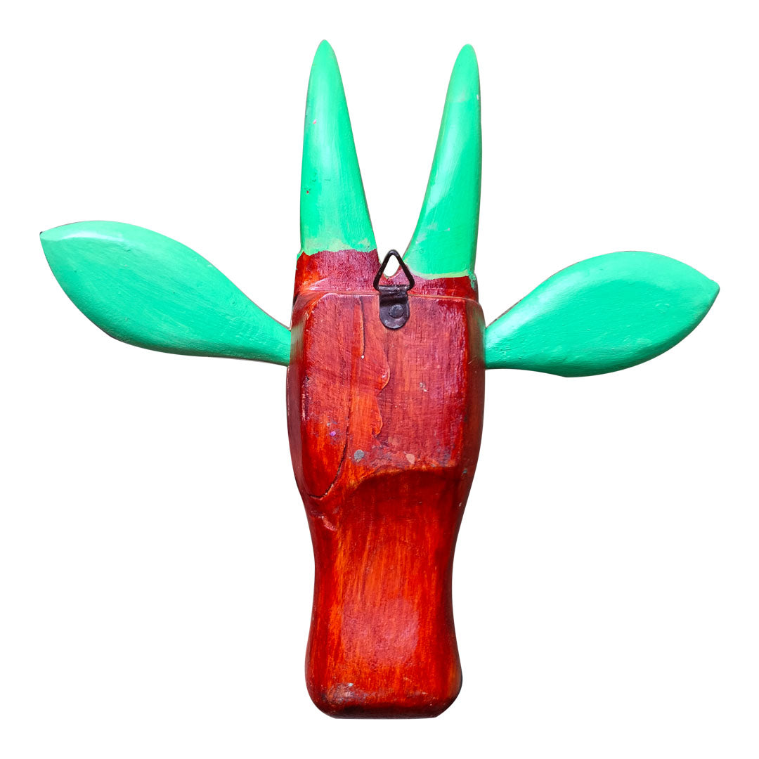 Hand-Painted Wooden Cow Head Wall Decor | Oachira Festival Inspired | Vastu Positive Decor | 10 Inches