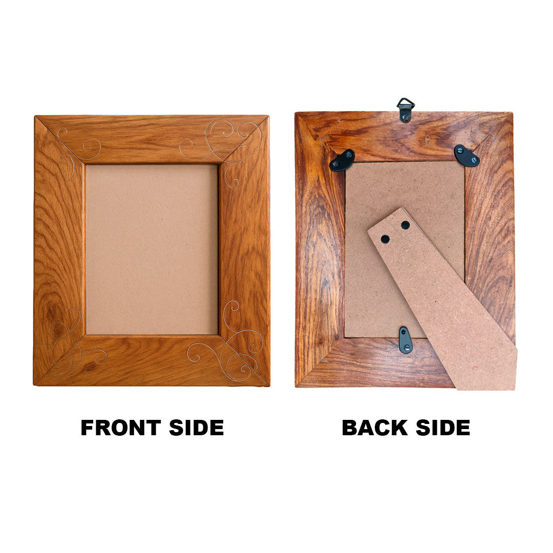 Craftooba Premium Handcrafted Metal Inlay 10.5 * 8.5 Inches Wooden Table Top Frame – 6.5 x 4.5 inch Photo Display | Photo frame | Wooden photo Frame |