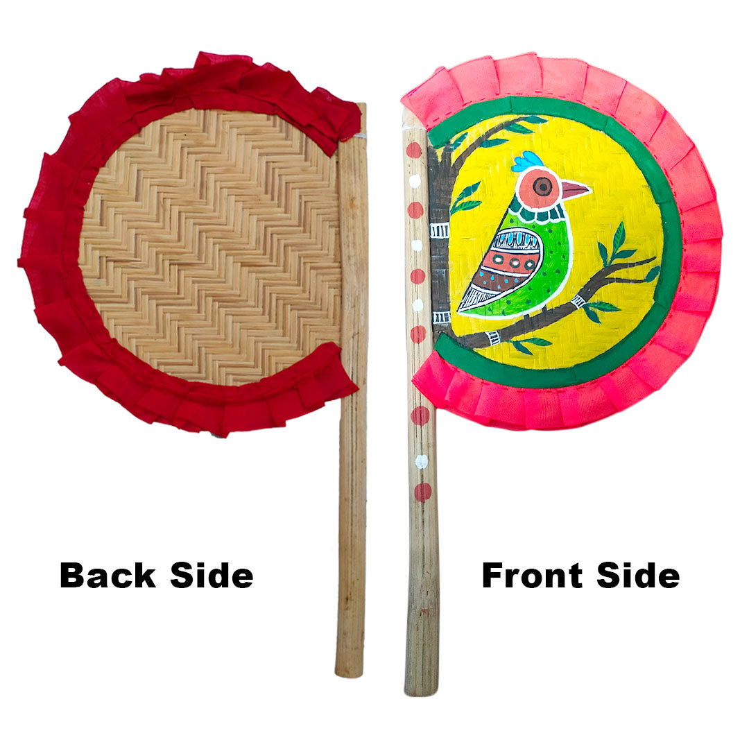 Craftooba Hand Painted Bengali Haat Pakha – Decorative Bamboo Hand Fan. Folk Art, 8.5 Inch – for Wedding, Puja & Wall Decor