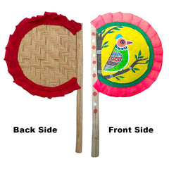 Craftooba Hand Painted Bengali Haat Pakha – Decorative Bamboo Hand Fan. Folk Art, 8.5 Inch – for Wedding, Puja & Wall Decor