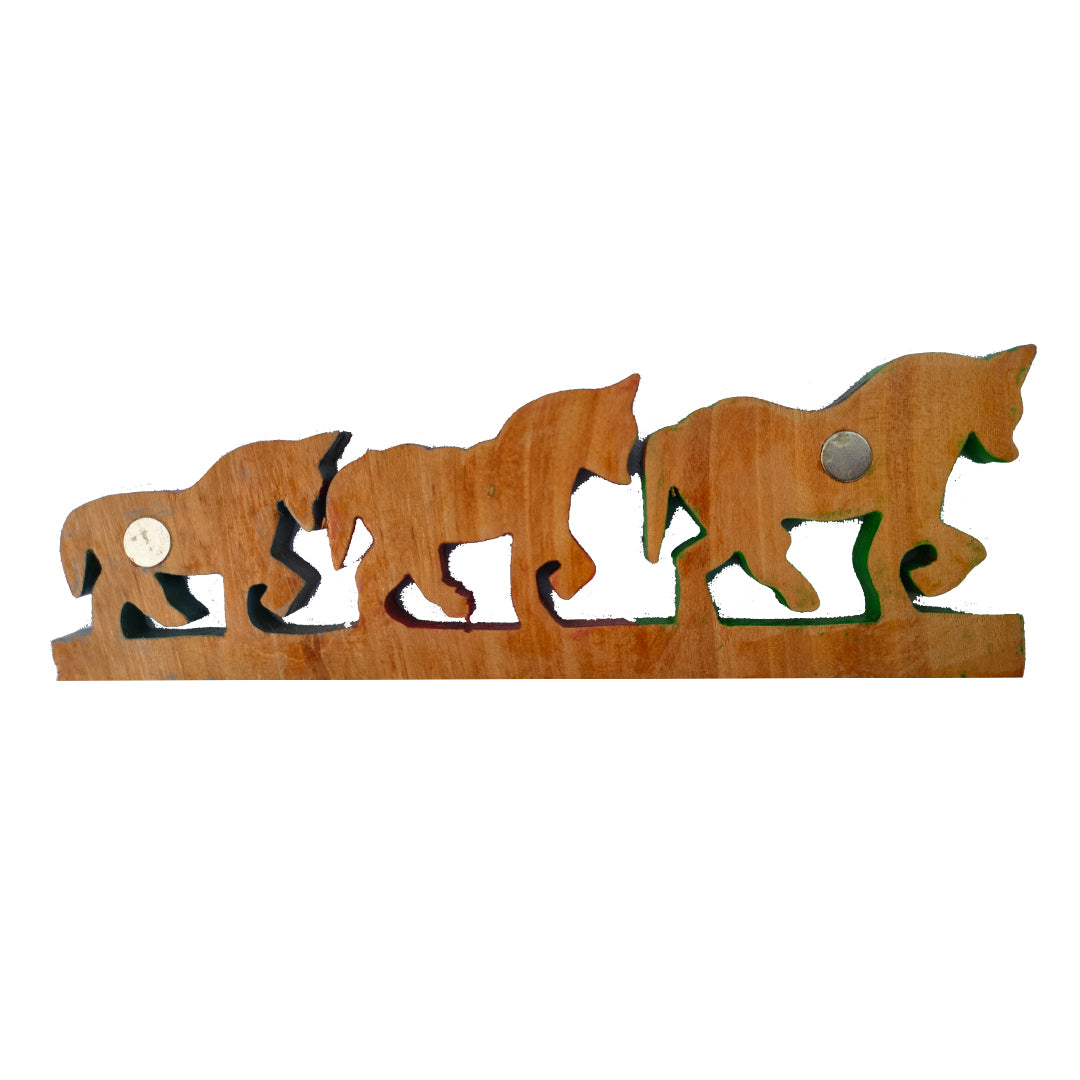 Wooden Hand-Painted Three Horses Fridge Magnet – Symbol of Strength, Success & Speed