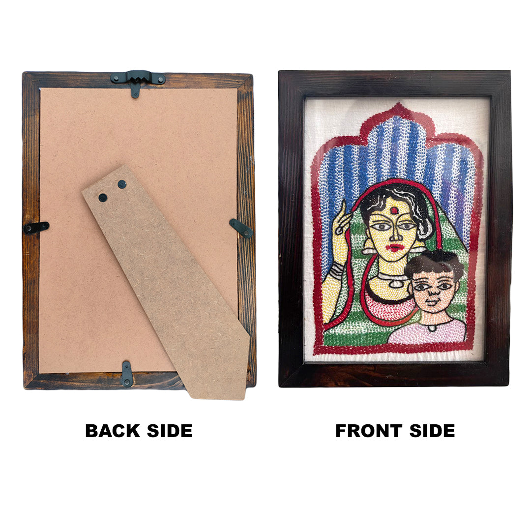 Hand-Embroidered Kantha Art Frame – Mother and Child