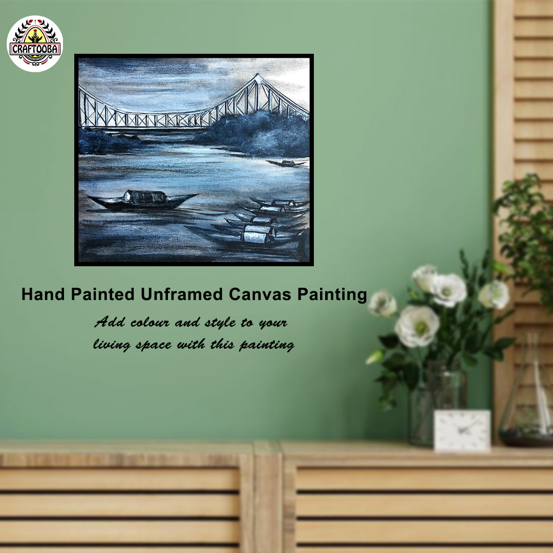 Craftooba Unframed Original Canvas Paintings Howrah Bridge| Paintings | Handpainting | Canvas painting | Unframed | Original Painting |
