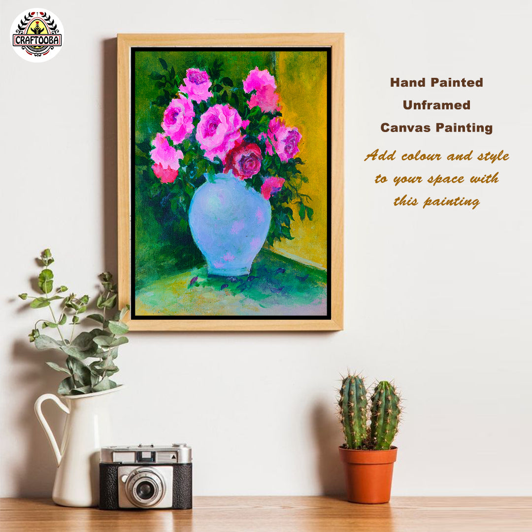Craftooba Unframed Original Canvas Paintings Flower vase | Paintings | Handpainting | Canvas painting | Unframed | Original Painting |