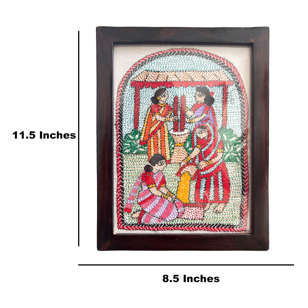 Hand-Embroidered Kantha Art Frame – Rural Women of Bengal
