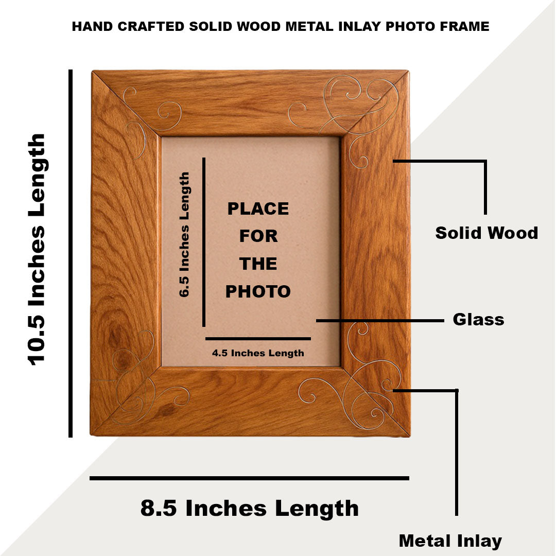 Craftooba Premium Handcrafted Metal Inlay 10.5 * 8.5 Inches Wooden Table Top Frame – 6.5 x 4.5 inch Photo Display | Photo frame | Wooden photo Frame |