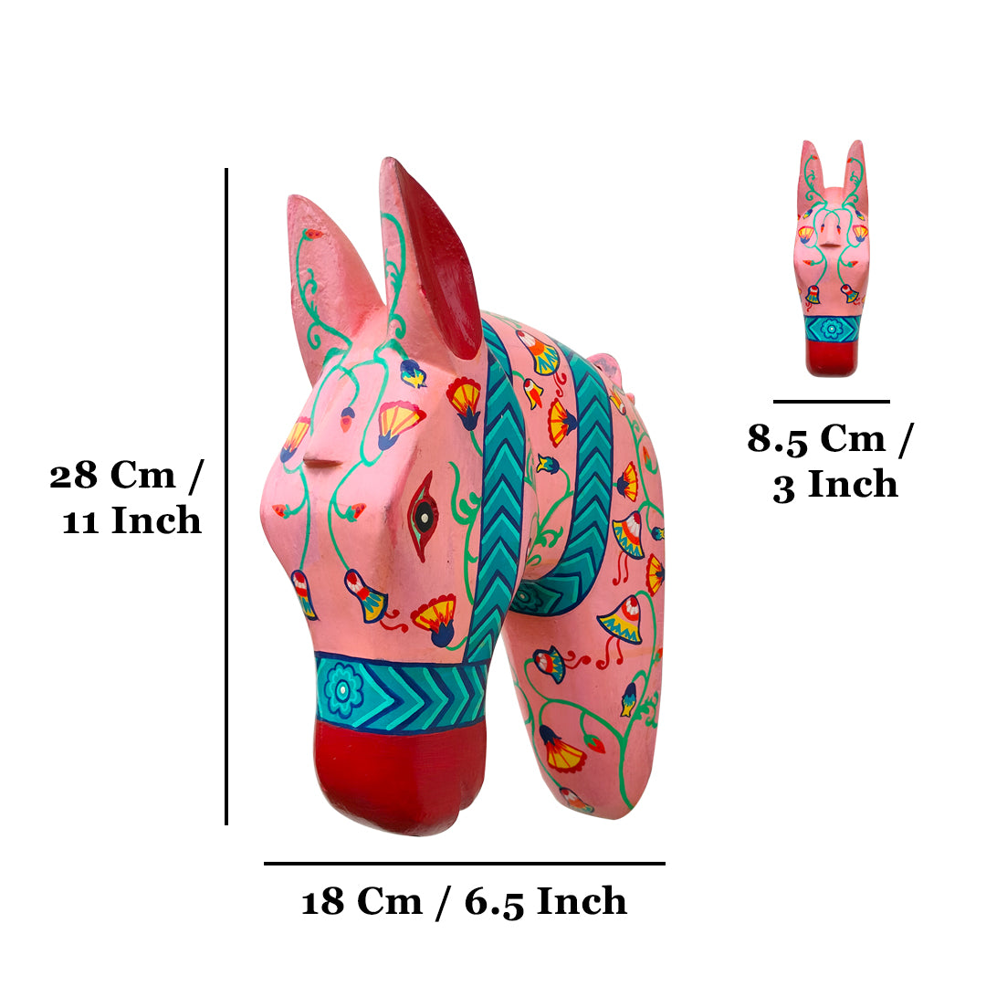 Wooden Hand Painted Horse Face – 11 Inches Pink