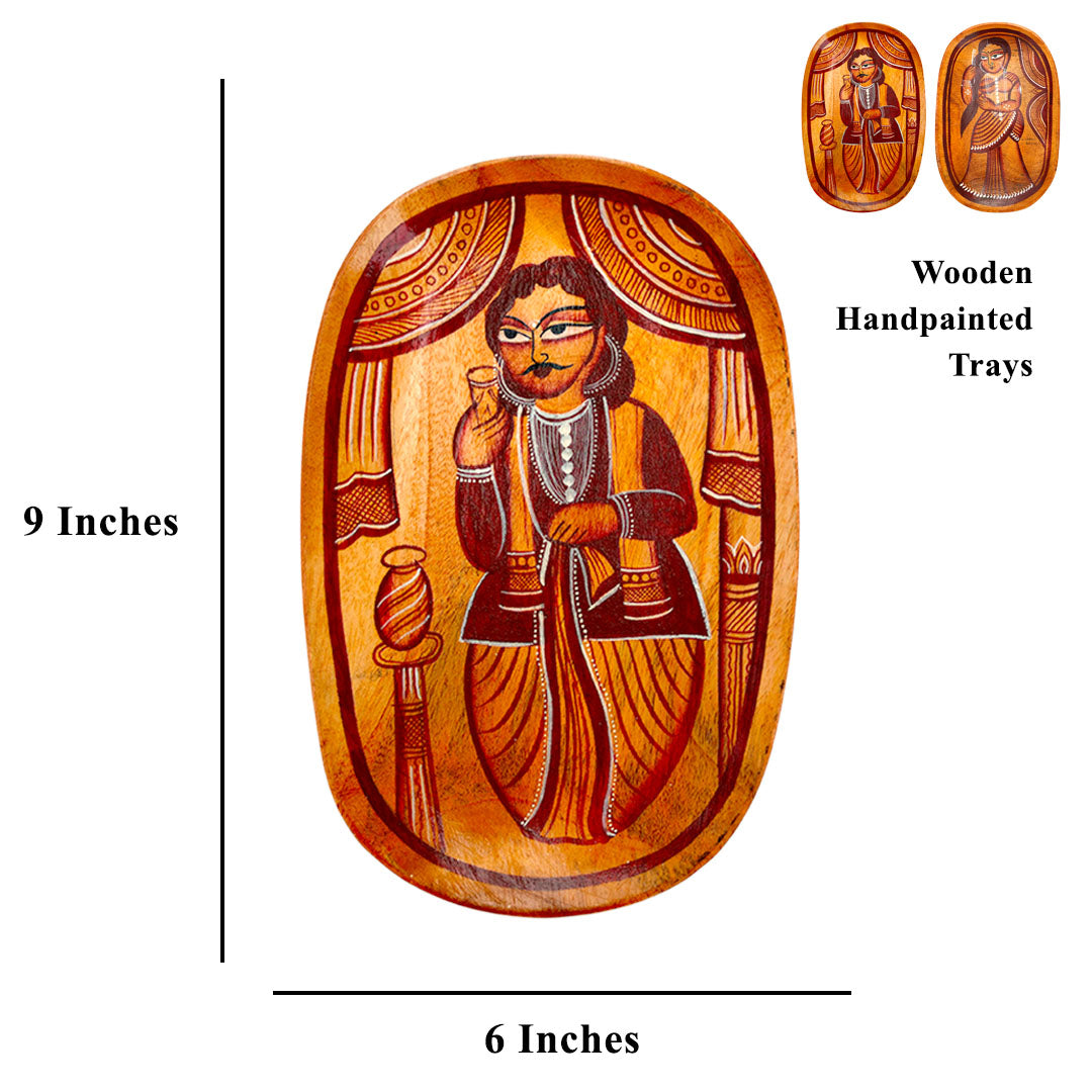 Craftooba Handcrafted Set of 2 Wooden Trays with Kalighat Patachitra – Babu & Bibi Design | Trays | Wooden Tray | Handpainted Trays | Decorative Trays | Serving Tray | Table Top | Decor |
