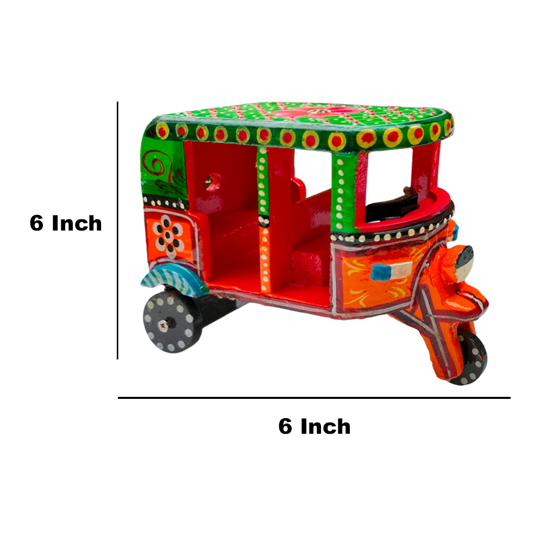 Craftooba Handpainted Wooden Transport Table Decor | Vibrant Indian Vintage Auto Rickshaw, Cycle Rickshaw, Scooter & Truck Miniatures | Traditional Showpiece for Home, Living Room & Office Desk Decor