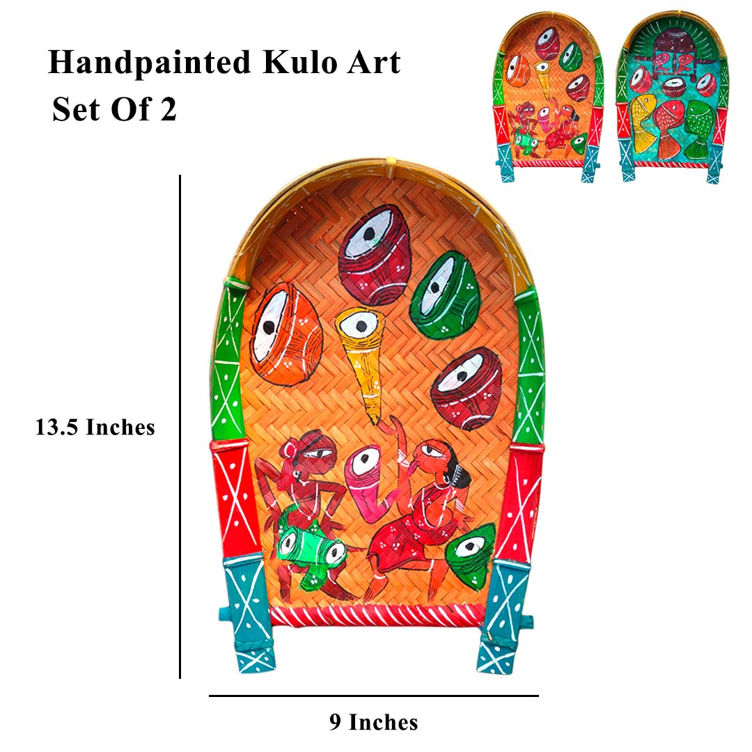 Craftooba Small Hand Painted Soop for Puja – Bamboo Sup, Moram & Kulo for Chhath Puja, Wedding & Mandir Decor – 13.5 * 9 Inch, Set of 2