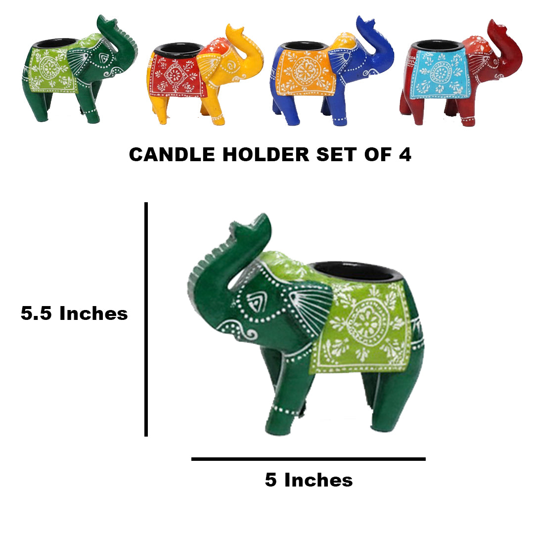 Craftooba Wooden Elephant T-Light Candle Holders  SET OF 4– Handcrafted Elegance for Festive Glow