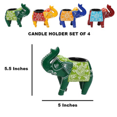 Craftooba Wooden Elephant T-Light Candle Holders  SET OF 4– Handcrafted Elegance for Festive Glow