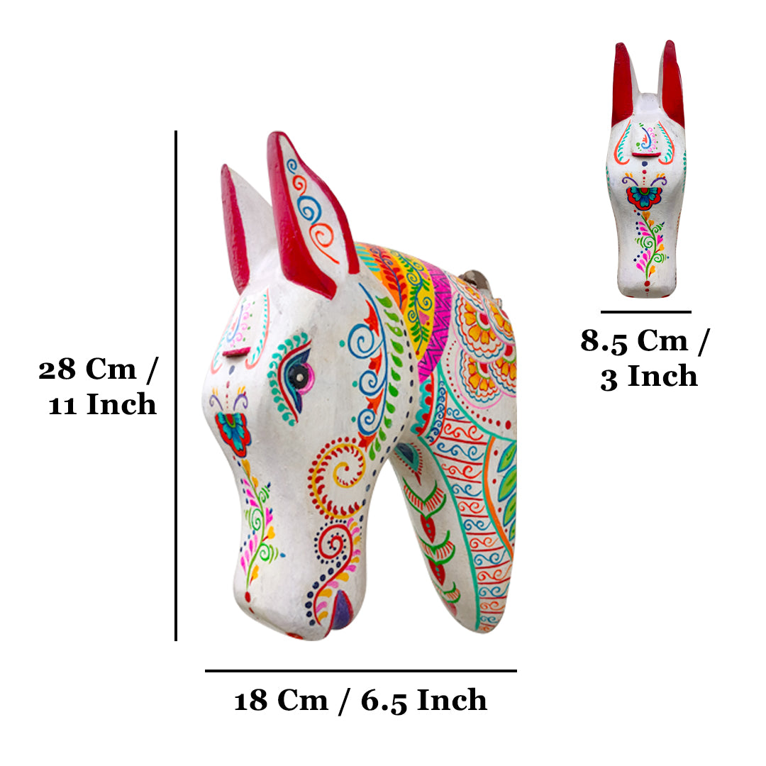 Wooden Hand Painted Horse Face – 11 Inches White