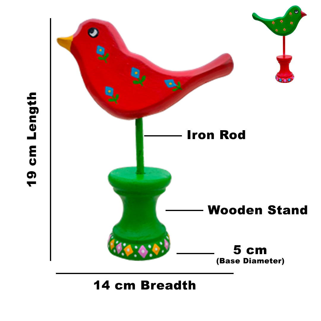 Craftooba Handpainted Wooden Bird showpiece Set-of-2 Green & Red | Wooden Birds | showpiece | Handpainted | Table top | Home Decor |