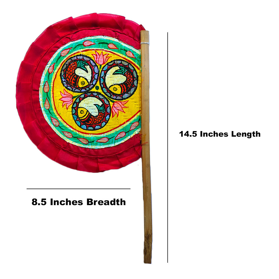Craftooba Hand Painted Bengali Haat Pakha – Decorative Bamboo Hand Fan. Folk Art, 8.5 Inch – for Wedding, Puja & Wall Decor