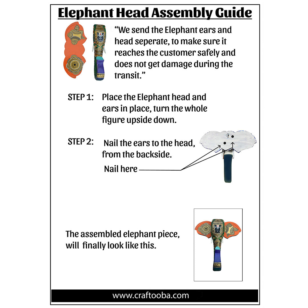 15-Inch Wooden Hand-Carved & Hand-Painted Elephant Head Wall Décor