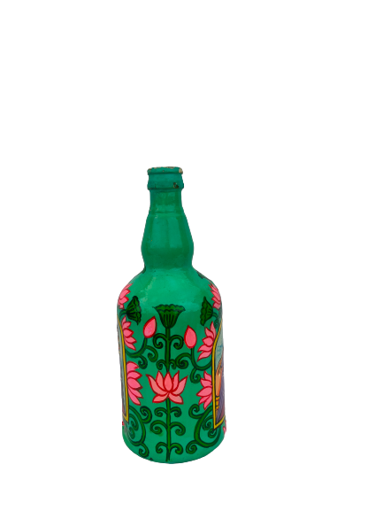 Hand Painted Glass Bottle Art for Home and Office Decor | Recycled Bottle Decor | Bottle Light| Bottle Vase | Glass Bottle Decor | Kingqueenbottle
