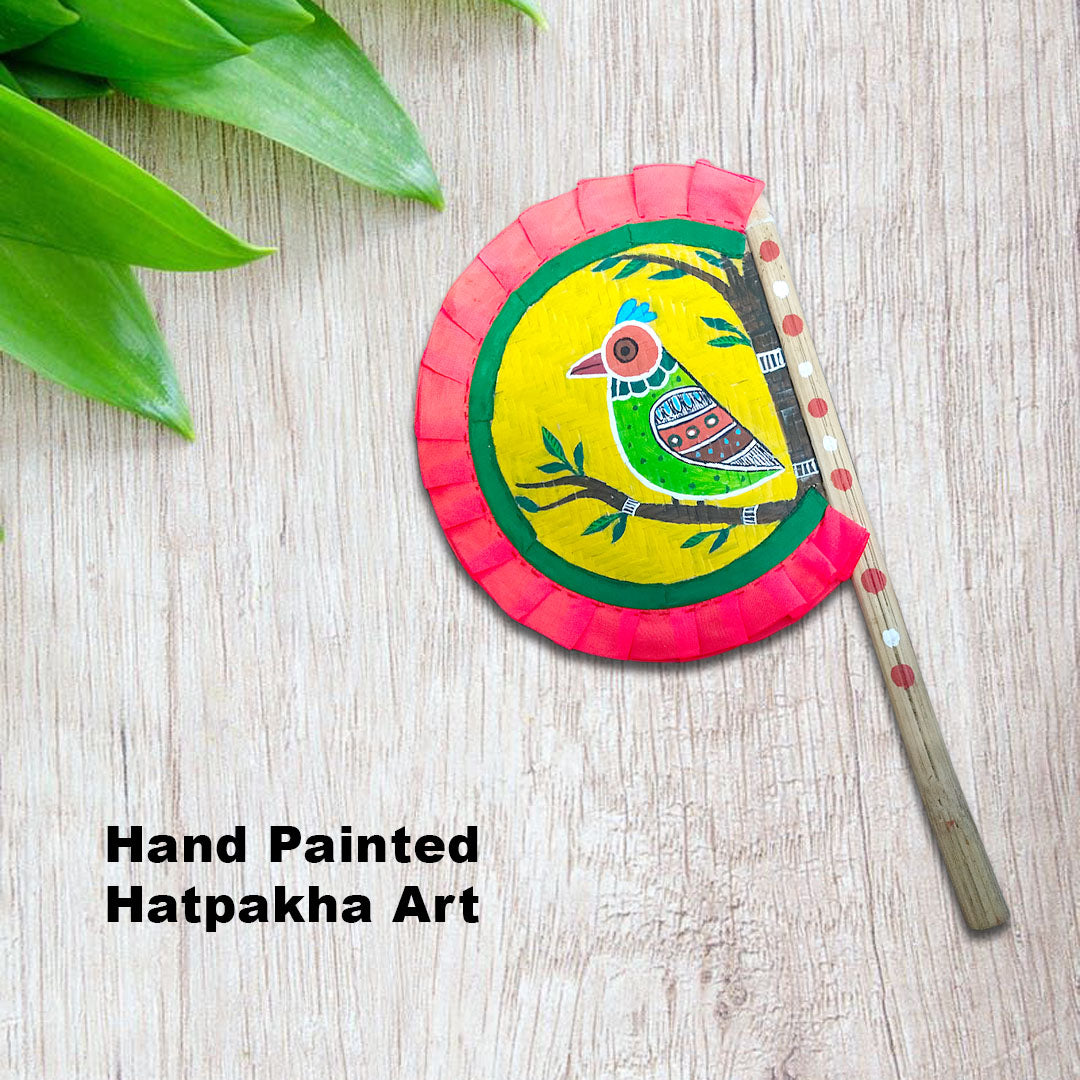 Craftooba Hand Painted Bengali Haat Pakha – Decorative Bamboo Hand Fan. Folk Art, 8.5 Inch – for Wedding, Puja & Wall Decor