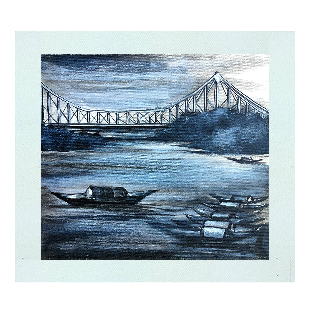 Craftooba Unframed Original Canvas Paintings Howrah Bridge| Paintings | Handpainting | Canvas painting | Unframed | Original Painting |