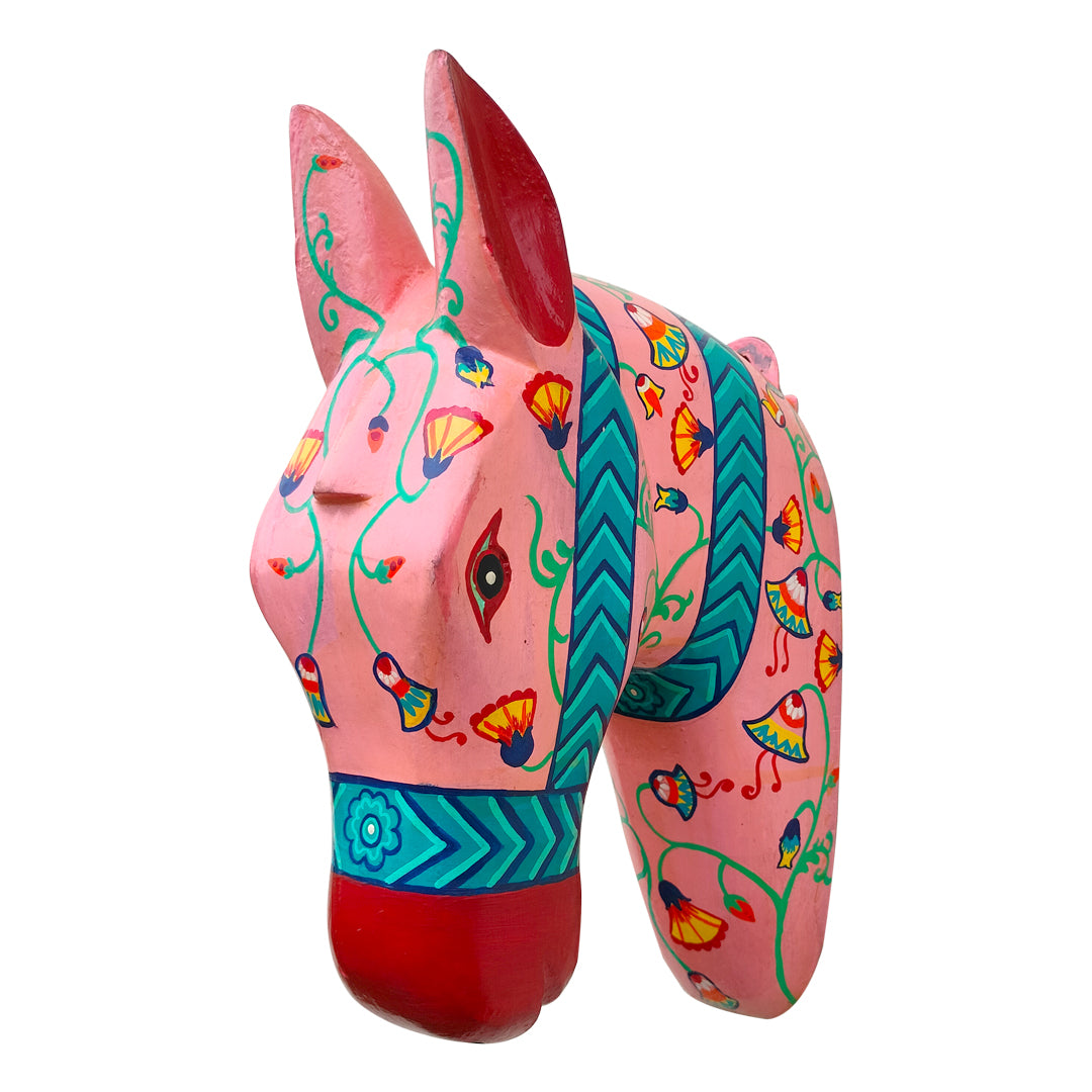 Wooden Hand Painted Horse Face – 11 Inches Pink