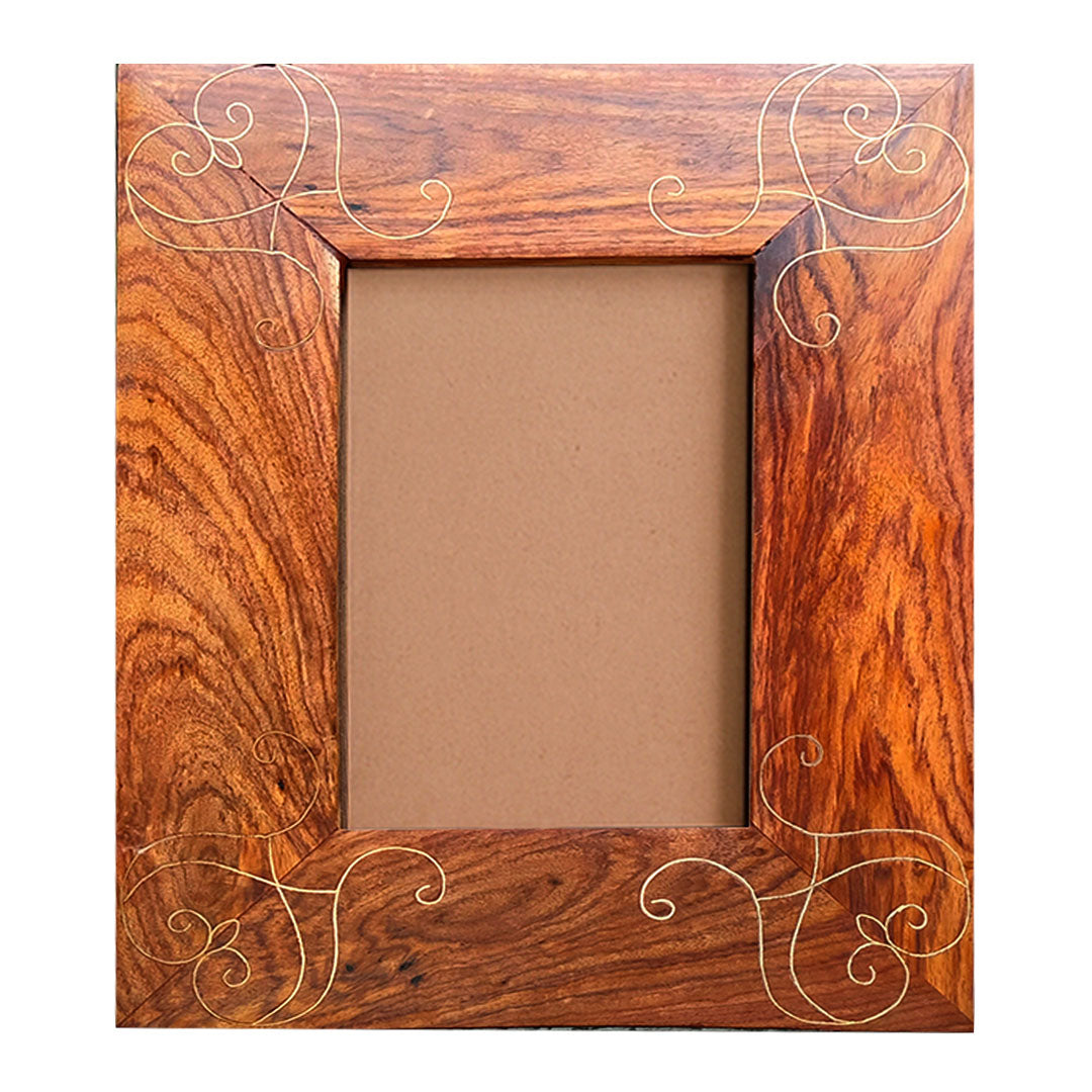 Craftooba Premium Handcrafted Metal Inlay 10.5 * 8.5 Inches Wooden Table Top Frame – 6.5 x 4.5 inch Photo Display | Photo frame | Wooden photo Frame |