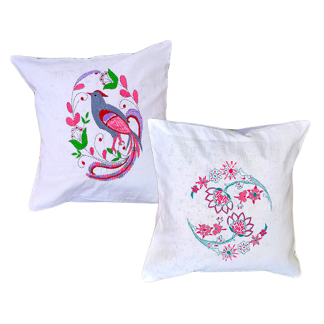 Kantha Hand Embroidered Cushion Covers – 100% Cotton | Set of 2 | Craftooba