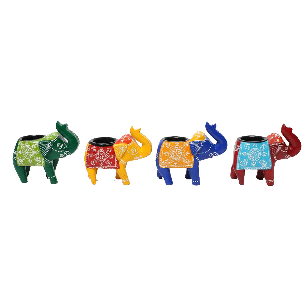 Craftooba Wooden Elephant T-Light Candle Holders  SET OF 4– Handcrafted Elegance for Festive Glow