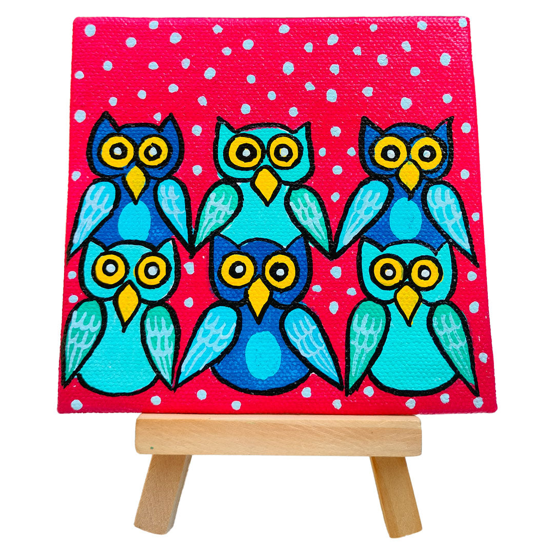 Craftooba Hand-Painted Mini Canvas – Vibrant Owl Family Art